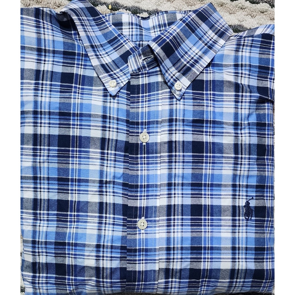 Ralph Lauren Mens Blue Plaid Classic Fit Long Sleeve Button Up Shirt Size XL